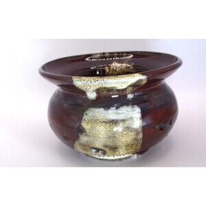 Tea Ceremony Water Bowl Signed Bottom Small Ceramic Decor Red Brown Trinkets